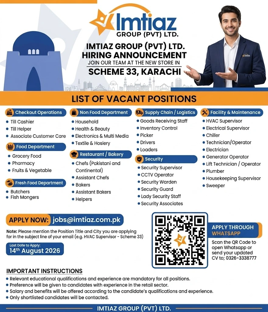 Imtiaz Scheme 33 Karachi Jobs 2026