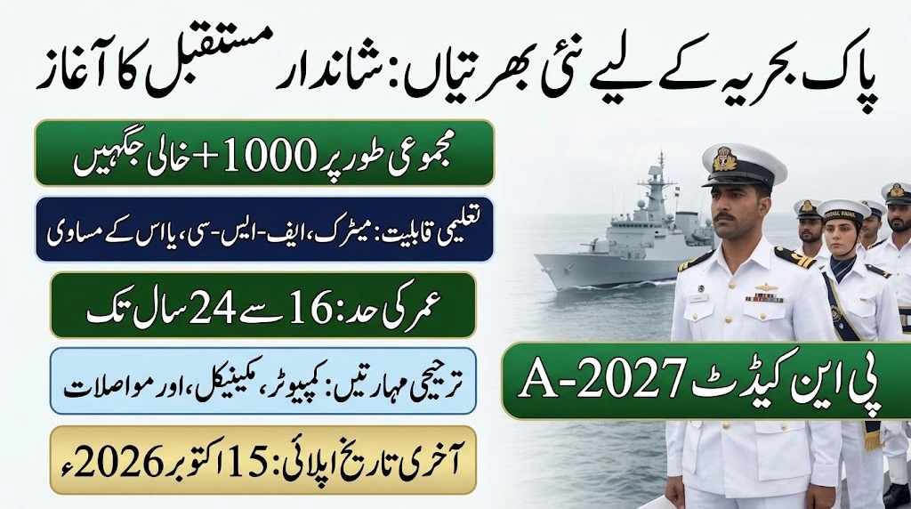 Join Pakistan Navy as PN Cadet 2027 — Operations & Supply Branches, Term 2027-A Eligibility & Registration
