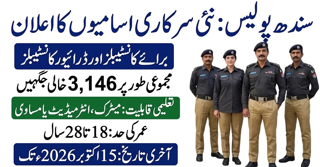 Sindh Police Jobs 2026 — Head Constable, Police Constable Recruitment (3146 Vacancies)