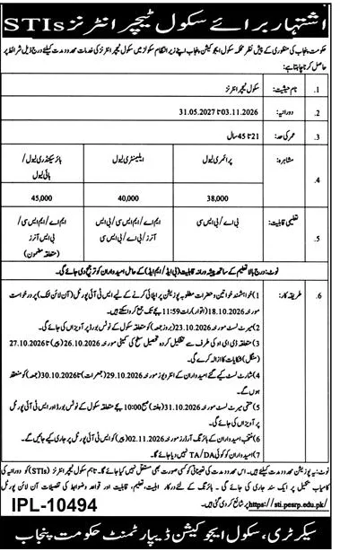 STI Jobs 2026 Punjab advertisement School Education Department